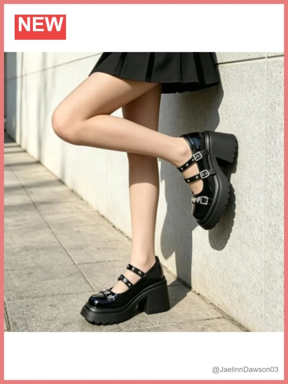 Mary Jane Platform Heels for Women Chunky Gothic Kawaii Pumps with Heart Buckle
